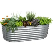 Relaxdays Jardinière surélevée , métal galvanisé, fleurs, plantes et légumes, H x L x P : 60 x 200 x 100 cm, jardinière ovale, argent