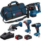 Bosch Combo Kit 4 Outils : Gsr 18V-65 + Gdx 18V-285 + Gbh 18V-26 + Gws 18V-11 + Gba 18V 2X5,0Ah + 1X Exba 18V 5,5Ah + Gal 12V/18V-80 L - - 0615A500Bj