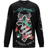 Ed Hardy T-Shirt vert gazon / bourgogne / noir / blanc