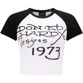 Ed Hardy T-shirt 'Panther Ringer' orange / rouge / noir / blanc