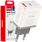 Amio Chargeur rapide USB-C/USB-A 30W GaN Alimentation Quick Charge Power -04286