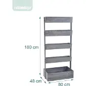 Relaxdays Jardin surélevé vertical , en bois, dimensions : 180 x 80 x 48 cm, jardinière surélevée à 5 bacs, jardinière à étages pour balcon ou terrasse, avec toile de paillage et accessoires, gris