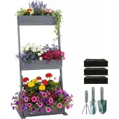 Relaxdays Jardin vertical , en bois, dimensions : 140 x 60 x 50 cm, jardinière surélevée à 3 bacs, jardinière à étages pour balcon ou terrasse, avec toile de paillage et accessoires, gris