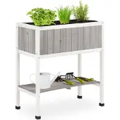 Relaxdays - Potager surélevé en bois, bac à fleurs sur pilotis, dimensions : 80,5 x 74 x 38 cm, jardin, balcon et terrasse, avec film plastique, gris-blanc