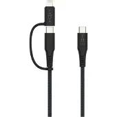 FIXED Câble USB-C vers USB-C + adaptateur Lightning 60W, PD, MFi, 2m, Cable 2w1, noir