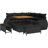 Syfax Ensemble de canapé de jardin 8 pcs Noir polyrotin