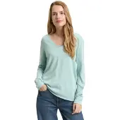 Tom Tailor Front Logo Coin V Neck Sweater Vert,Bleu XS Femme