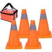 Relaxdays Pylônes , lot de 4, cônes de signalisation pliables, bandes réfléchissantes, cônes pliables, H x L x P : 30 x 19 x 19 cm, orange/argent
