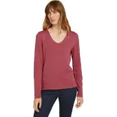 Tom Tailor Front Logo Coin V Neck Sweater Rose 2XL Femme