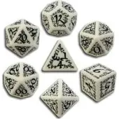 Q-workshop SELV02 - Jeu de dés elfiques blanc et noir (7 pièces)