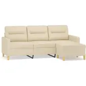 vidaXL Canapé 3 places avec pouf Crème 180 cm Tissu