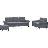 vidaXL Ensemble de canapés 3 pièces avec coussins gris foncé velours
