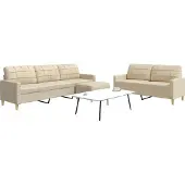 vidaXL Ensemble de canapés 3 pièces avec pouf Crème Tissu