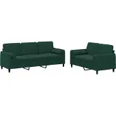vidaXL Ensemble de canapés 2 pièces avec coussins vert foncé velours
