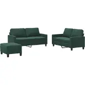 vidaXL Ensemble de canapés 3 pièces avec coussins vert foncé velours