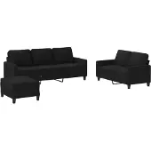vidaXL Ensemble de canapés 3 pièces avec coussins Tissu noir