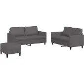 vidaXL Ensemble de canapés 3 pièces avec coussins Gris Similicuir