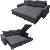 Happy Garden Canapé d'angle convertible WADE 3 places gris anthracite