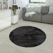 Tapis.fr Tapis en fourrure Fluffy noir 200 cm rond