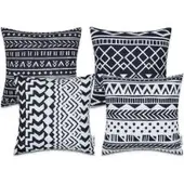 Tapis.nl Housse de coussin Chino blanc-noir 45x45 cm, 4 pièces