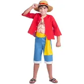 MOM Luffy One Piece Kids Costume Rouge 7-9 Years Enfants