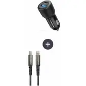 Thomson Kit chargeur et câble - - chargeur voiture 60 W - câble type C vers type L, 5 A - longueur 1,5 m