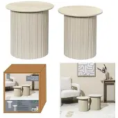 Home Deco Factory Table d'appoint - - TERRA NOVA - Gigogne - Ronde - Blanc et Beige