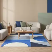 FRAAI Tapis géométrique – Swing Shapes Bleu | 140x200cm | Rectangulaire | Tissage plat