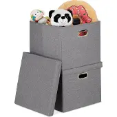 Relaxdays 4 bacs de rangement, bacs pliables avec couvercle, 51 l chacun, bacs pliables carrés, 34 x 43 x 43 cm, bacs en tissu, gris