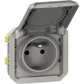 Legrand Prise de courant 2P+T étanche Plexo 16A 250V IP55 IK08 avec enjoliveur finition gris - - 069551L