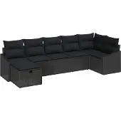 Syfax Ensemble de canapés modulaires de jardin, avec rangements intégrés et coussins déhoussables, en polyrotin noir résistant aux UV et intempéries