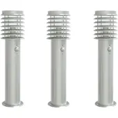 vidaXL Lampes d'allée avec détecteur de mouvement 3 pcs. argent 60 cm acier inoxydable