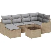 Syfax Ensemble de canapé de jardin 7 pcs Beige Poly rotin