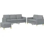 vidaXL Ensemble de canapés 3 pièces avec coussins Tissu gris clair