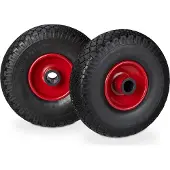 Relaxdays Lot de 4 roues pour diable, anti-crevaison, pneus pleins 3.00-4, jante en acier, axe de 25 mm, charge maximale de 100 kg, dimensions 260 x 85 mm, noir et rouge
