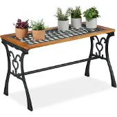 Relaxdays Table de jardin marron rectangulaire 98,0 x 47,0 x 58,0 cm