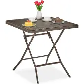 Relaxdays Table de jardin aspect bois, carrée, dimensions : 74 x 78 x 78 cm, table de balcon, plastique, métal, table d'extérieur, marron