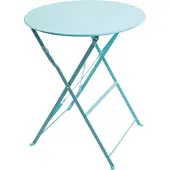 Bolero Table de patio ronde pliante en acier bleu azur 60 cm