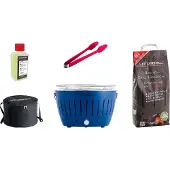 LotusGrill Kit de démarrage Classic : 1 barbecue bleu foncé avec port USB, 5 pièces