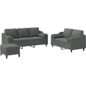 vidaXL Ensemble de canapés 3 pcs coussins gris foncé tissu