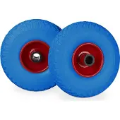 Relaxdays Lot de 8 roues pour diable, anti-crevaison, pneus pleins 3.00-4, jante en acier, axe de 25 mm, charge maximale 100 kg, dimensions 260 x 85 mm, bleu et rouge