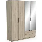 CALICOSY - Armoire 4 portes, 2 tiroirs et 2 miroirs Ghost - L157,3 cm