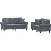 vidaXL Ensemble de canapés 2 pièces avec coussins gris foncé velours