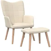 Syfax Chaise de relaxation avec tabouret Crème Tissu