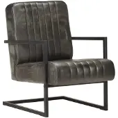 The Living Store Fauteuil cantilever Distressed Gris cuir véritable