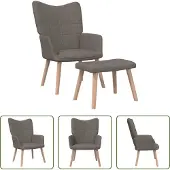 The Living Store Fauteuil relax avec pouf Taupe Tissu