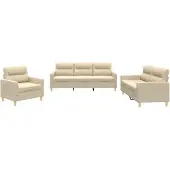 vidaXL Ensemble de canapés 3 pièces avec coussins Crème Tissu