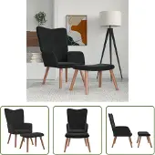 The Living Store Fauteuil relax avec pouf Noir velours