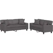 vidaXL Ensemble de canapés 2 pièces avec coussins Gris Similicuir