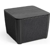 Allibert Table de jardin Luzon Plus flat wicker, graphite, couvercle amovible, avec espace de rangement, plastique, aspect rotin plat